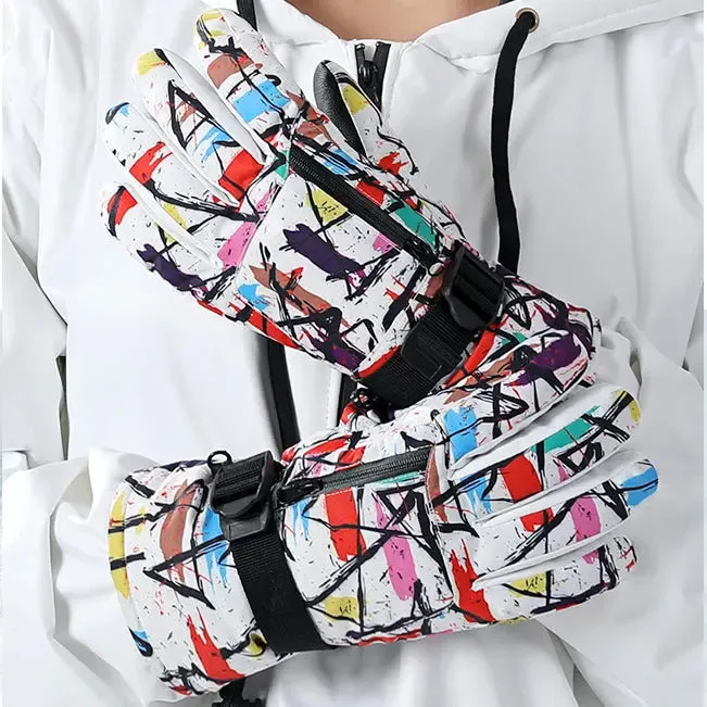 1pair Unisex Geometric Pattern Snowboard Ski Gloves