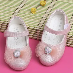 Baby Moo Royal Rhinestone Bow Velcro Strap Anti-Skid Ballerina Shoes - Pink