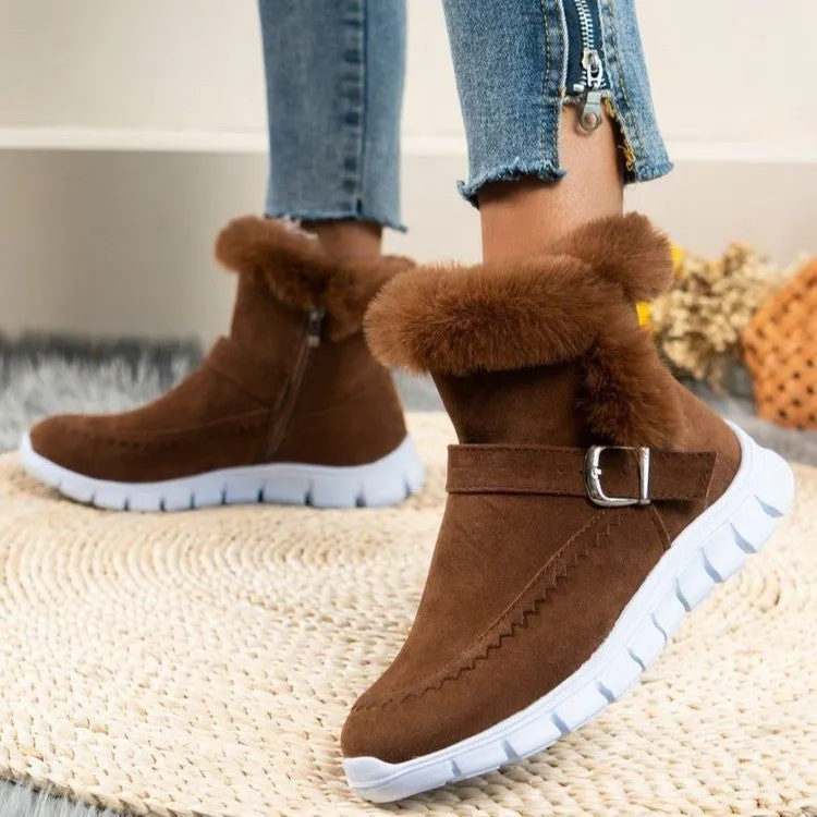 Chic Snow Boots: Warm Ankle Shoes with Buckle Design