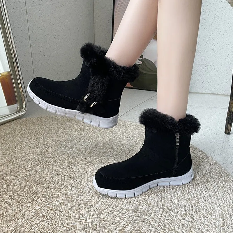 Chic Snow Boots: Warm Ankle Shoes with Buckle Design