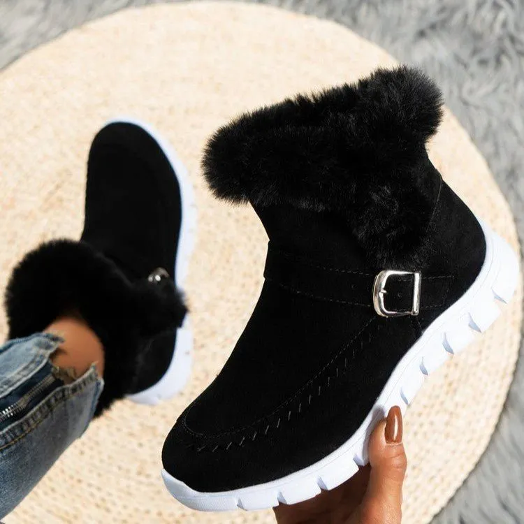 Chic Snow Boots: Warm Ankle Shoes with Buckle Design