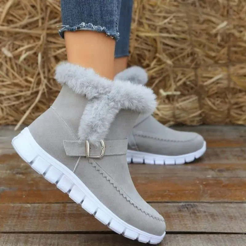 Chic Snow Boots: Warm Ankle Shoes with Buckle Design