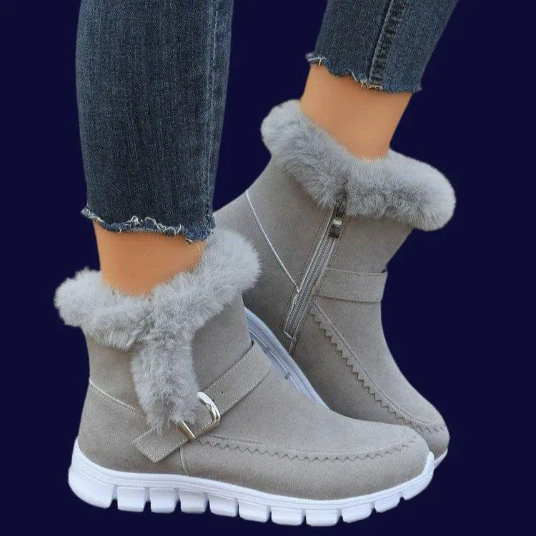 Chic Snow Boots: Warm Ankle Shoes with Buckle Design