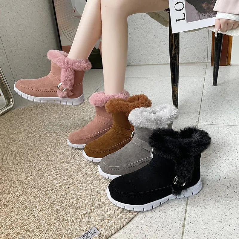 Chic Snow Boots: Warm Ankle Shoes with Buckle Design