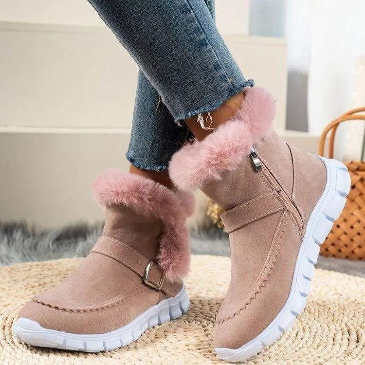 Chic Snow Boots: Warm Ankle Shoes with Buckle Design