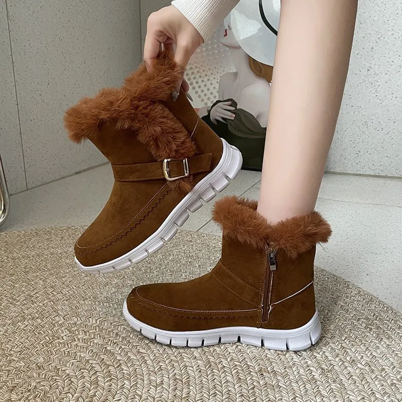 Chic Snow Boots: Warm Ankle Shoes with Buckle Design