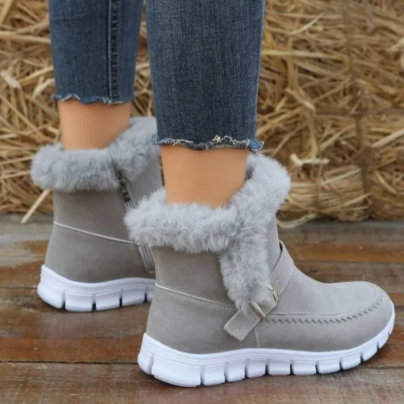 Chic Snow Boots: Warm Ankle Shoes with Buckle Design