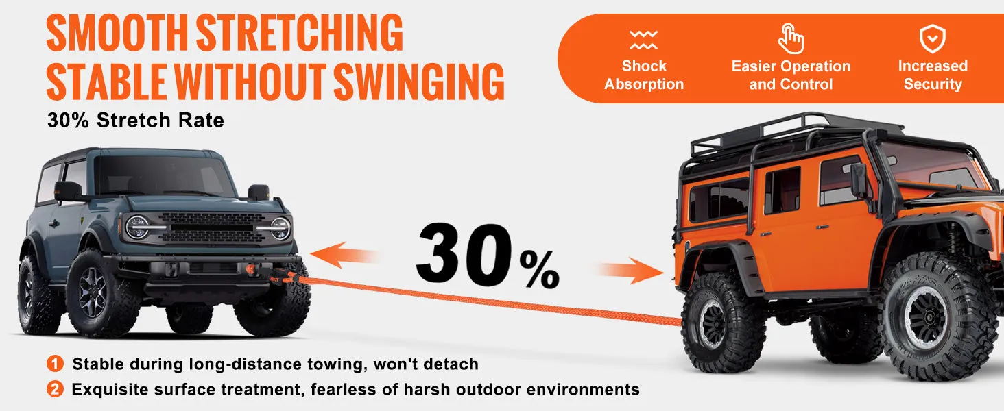 Heavy-Duty Tow Strap 20ft/30ft Recovery Rope for Off-Road Vehicles