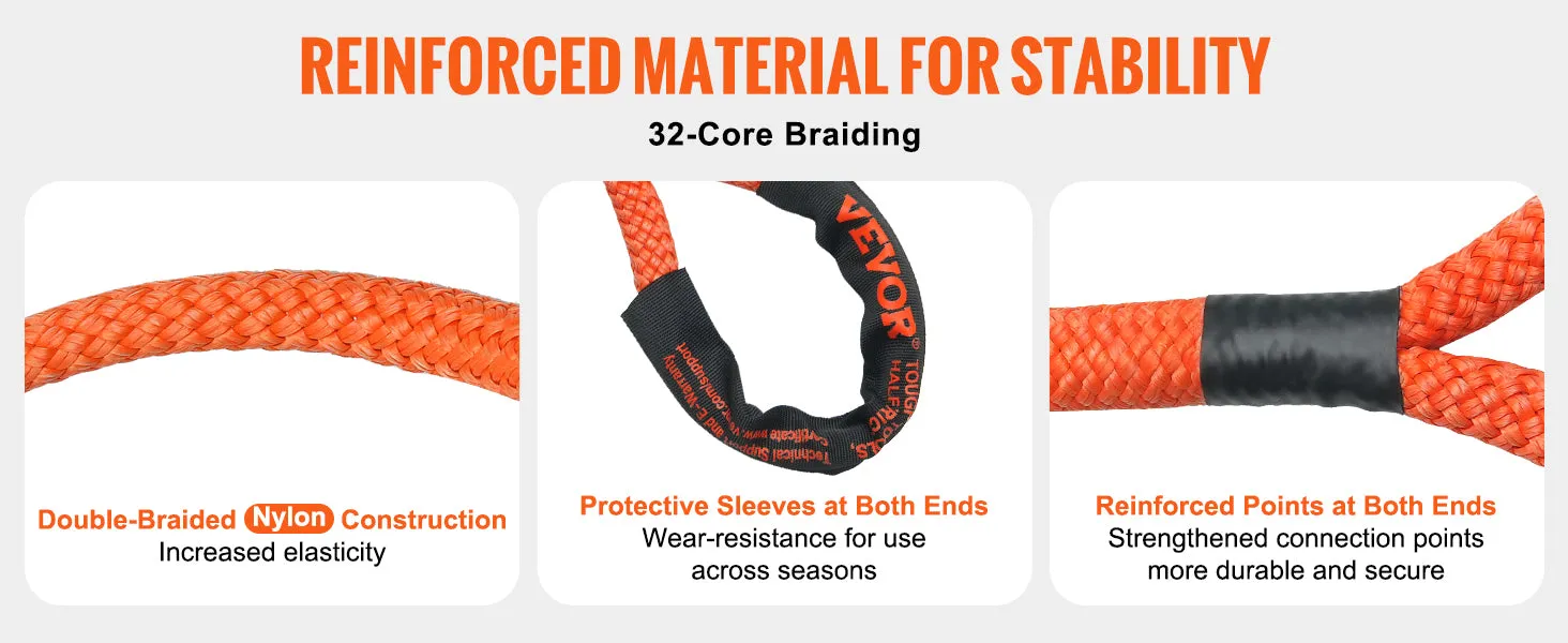 Heavy-Duty Tow Strap 20ft/30ft Recovery Rope for Off-Road Vehicles