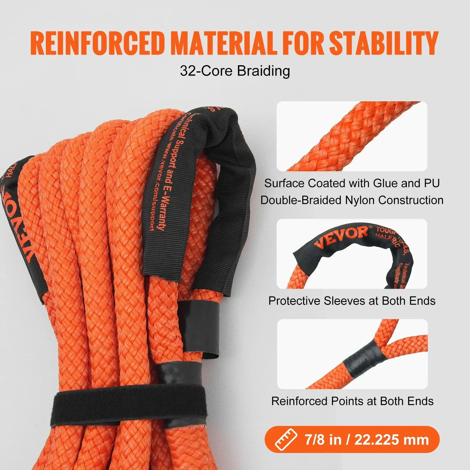 Heavy-Duty Tow Strap 20ft/30ft Recovery Rope for Off-Road Vehicles
