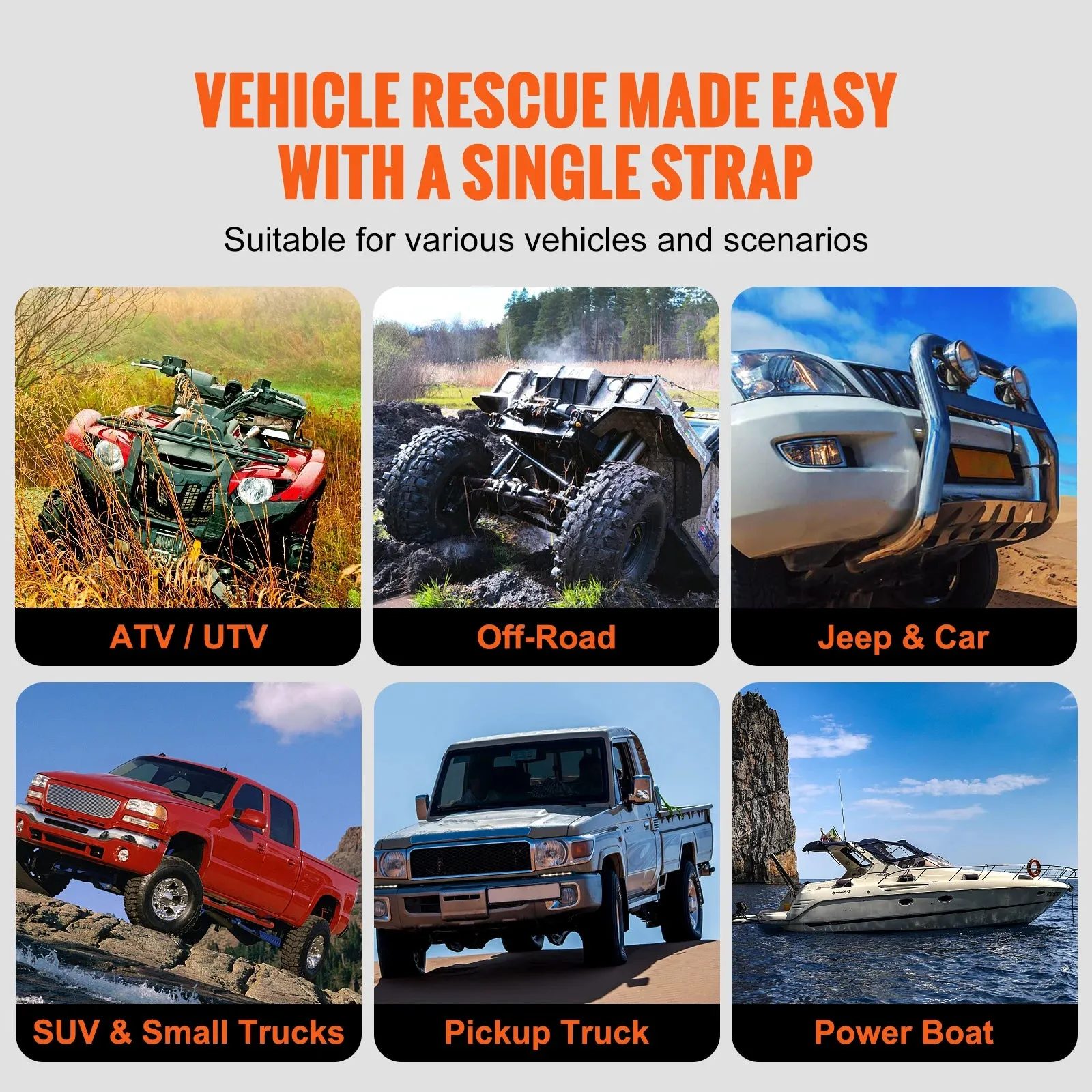 Heavy-Duty Tow Strap 20ft/30ft Recovery Rope for Off-Road Vehicles