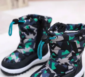 Kids Fashion Printed Warm Fur long Zipper Boots