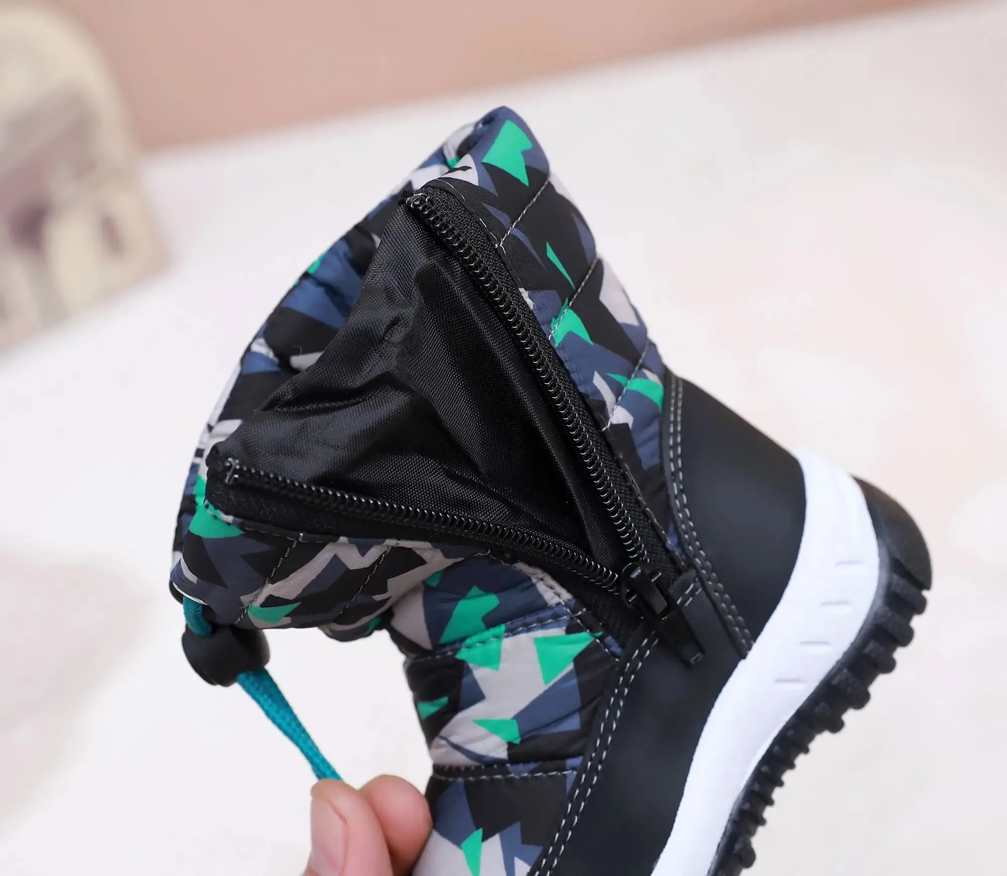 Kids Fashion Printed Warm Fur long Zipper Boots