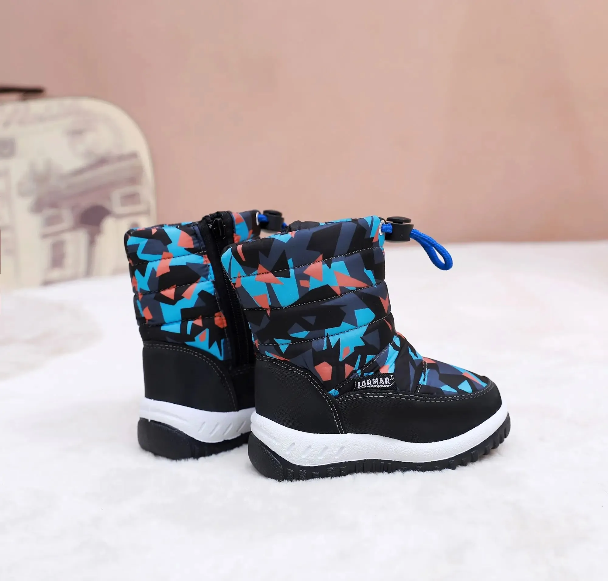 Kids Fashion Printed Warm Fur long Zipper Boots