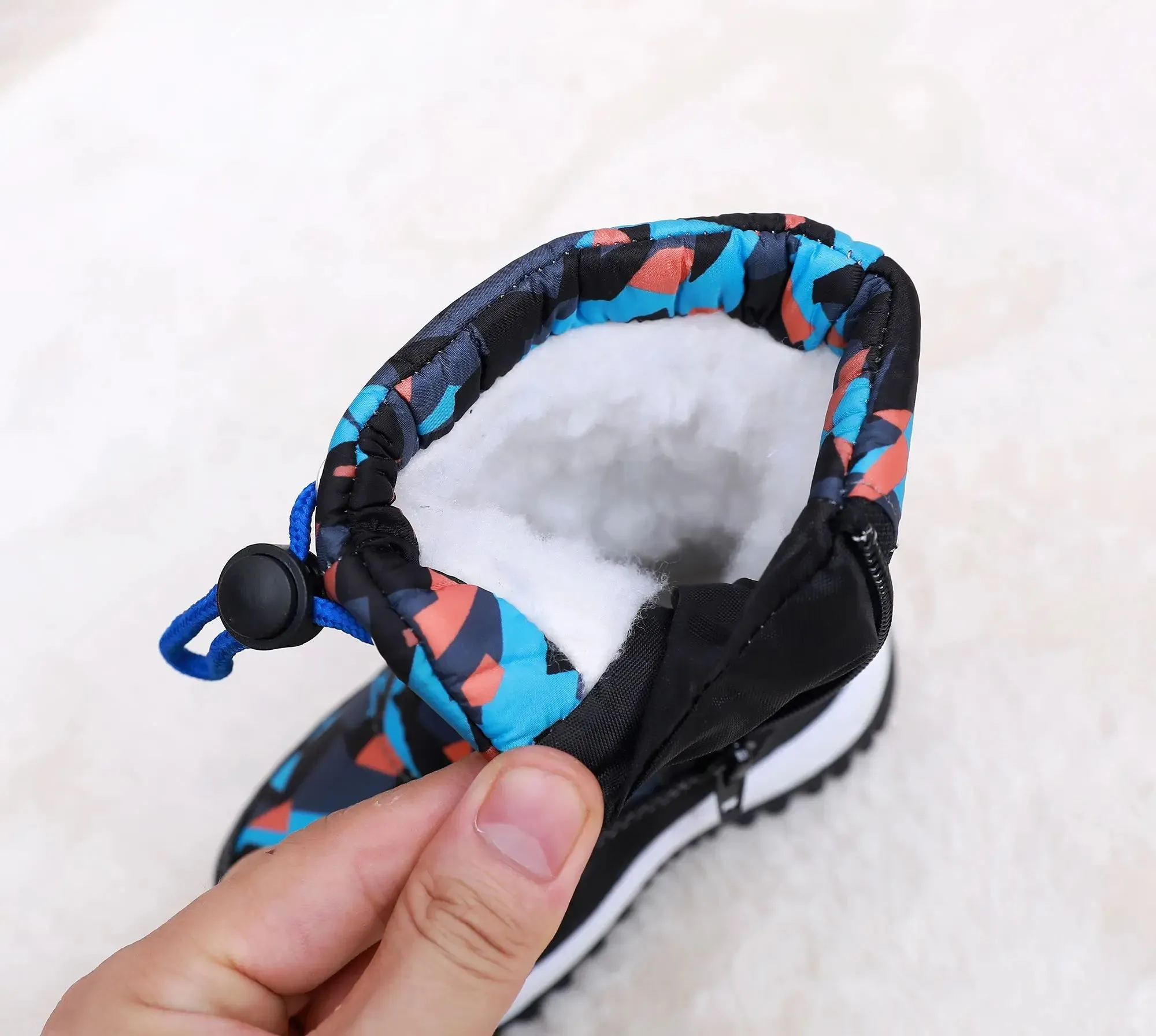 Kids Fashion Printed Warm Fur long Zipper Boots