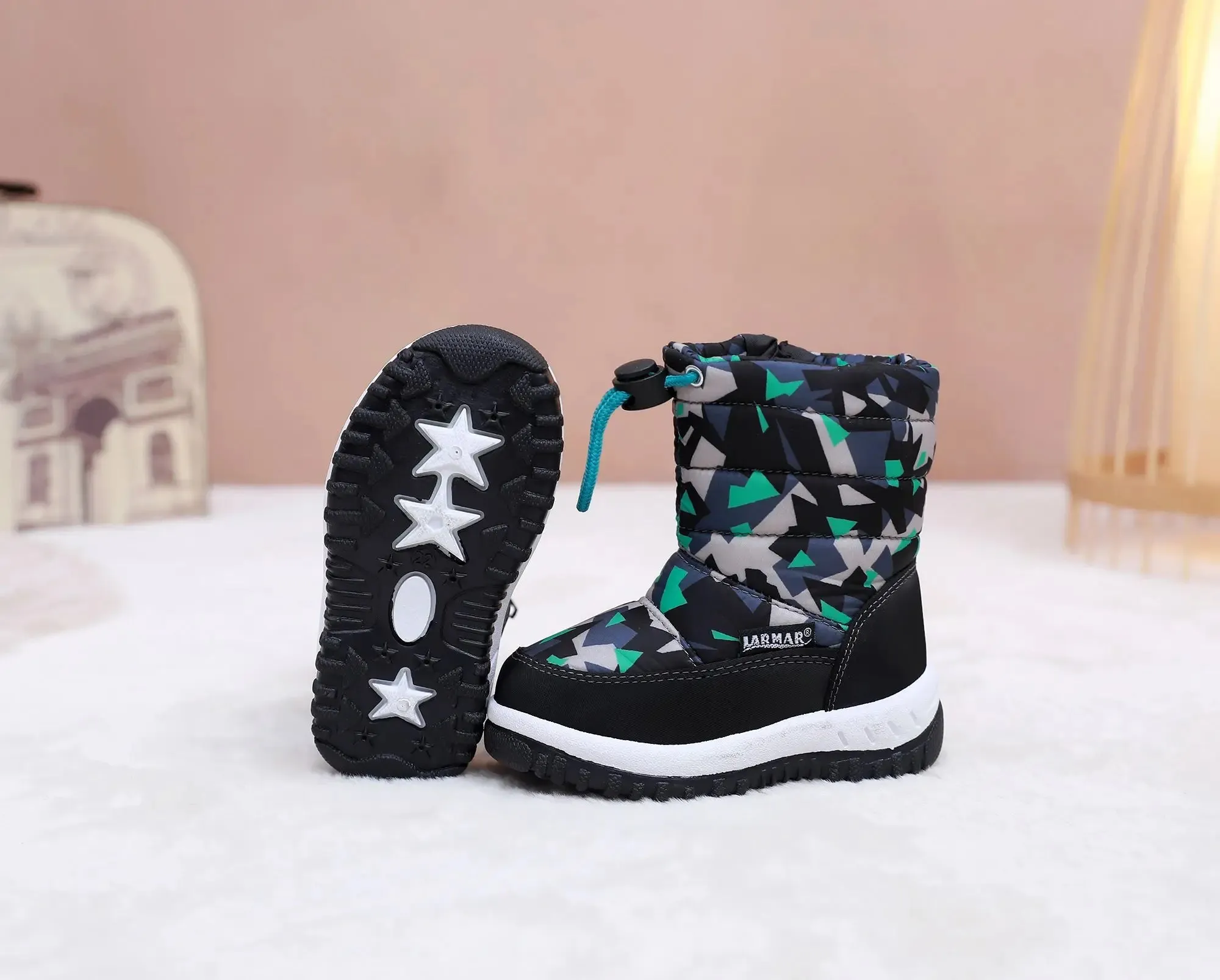 Kids Fashion Printed Warm Fur long Zipper Boots