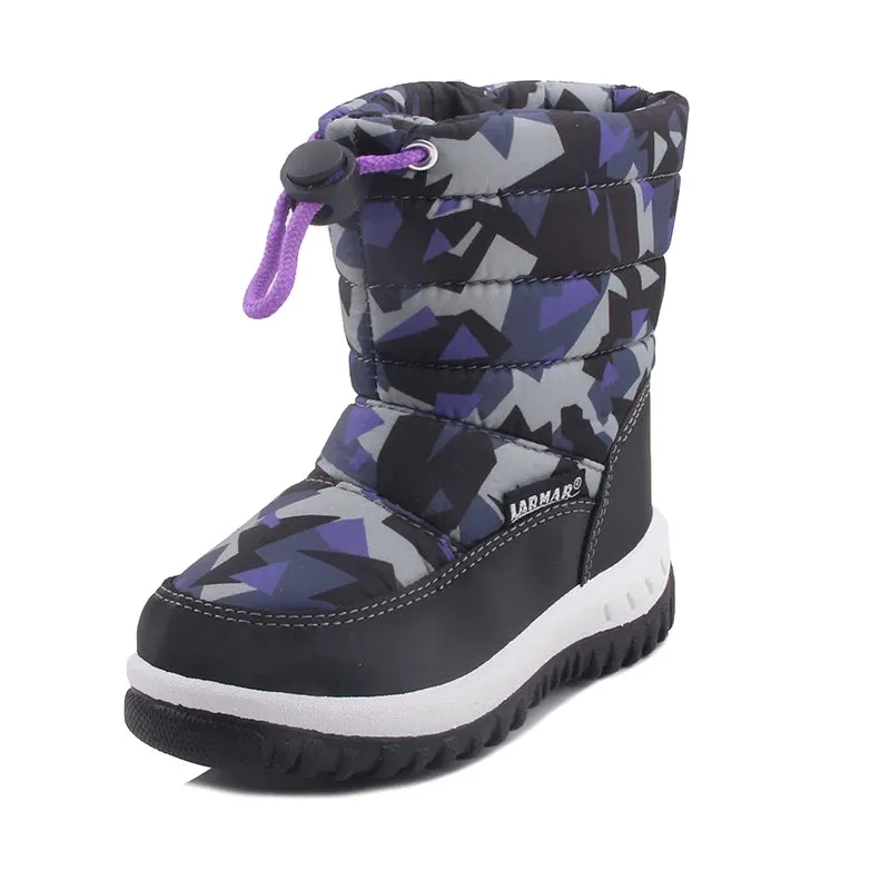 Kids Fashion Printed Warm Fur long Zipper Boots
