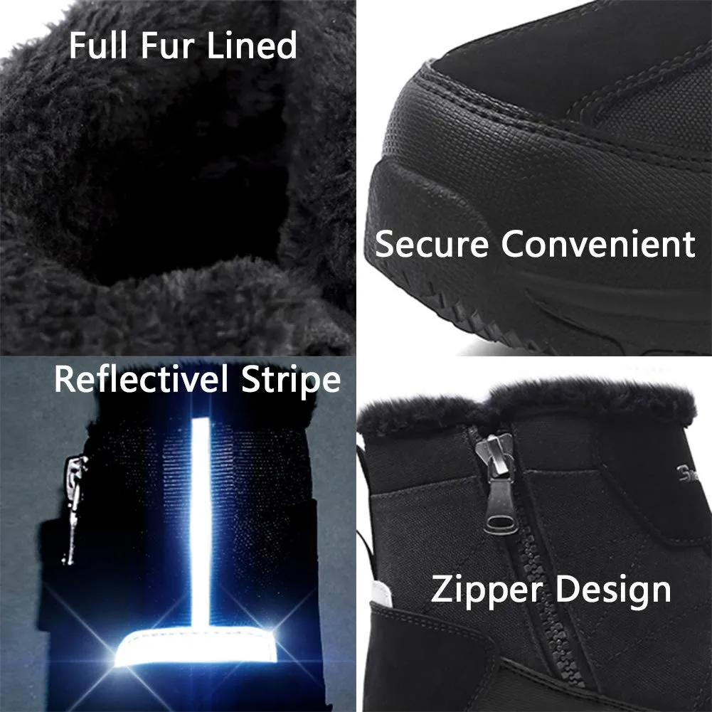 SILENTCARE Men's Warm Snow Boots, Fur Lined Waterproof Winter Shoes, Anti-Slip Lightweight Ankle Boot (10 M US, Black)