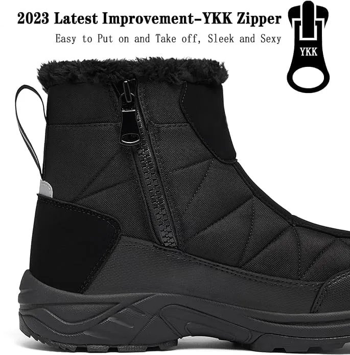 SILENTCARE Men's Warm Snow Boots, Fur Lined Waterproof Winter Shoes, Anti-Slip Lightweight Ankle Boot (10 M US, Black)