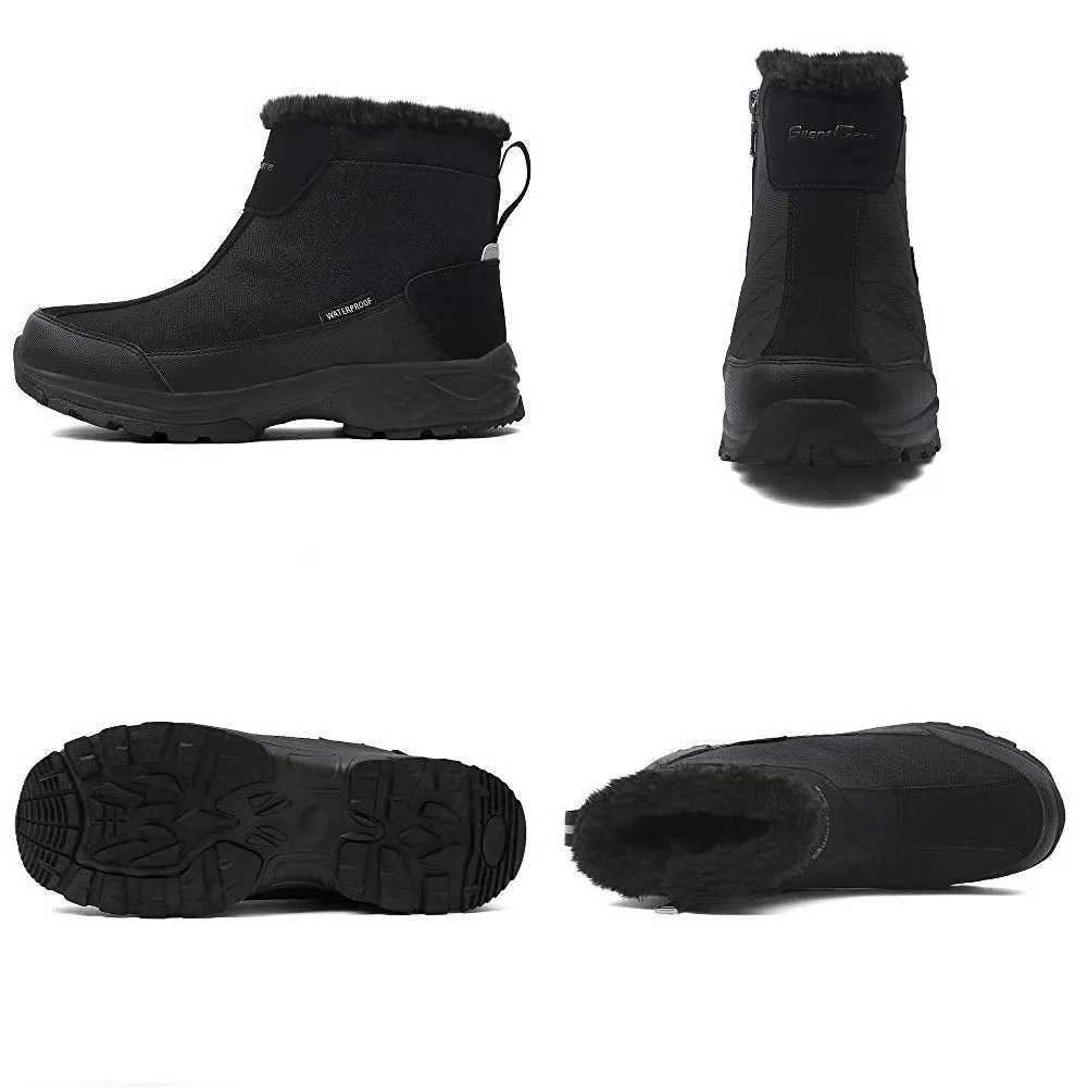 SILENTCARE Men's Warm Snow Boots, Fur Lined Waterproof Winter Shoes, Anti-Slip Lightweight Ankle Boot (10 M US, Black)